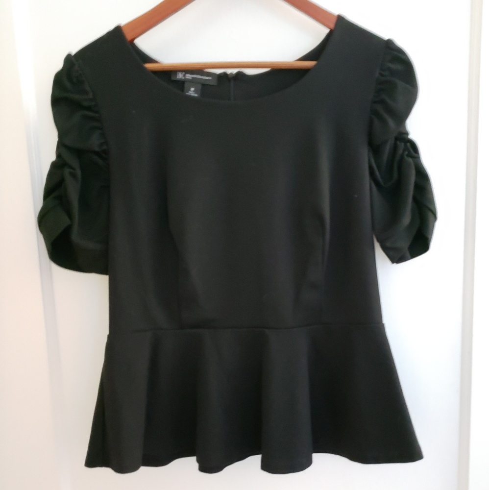 INC | PM black peplum top with puffy sleeves - Picture 8 of 8